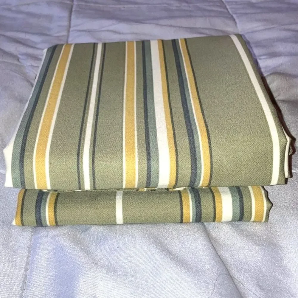 TOMMY BAHAMA Green Gray Cream Yellow Cotton Striped Standard Pillow Sham Pair